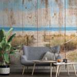 Wall murals Wooden path leading to a beach
