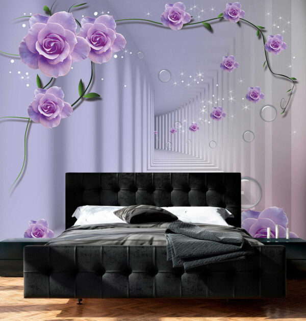 Lavender roses in dreamy hallway Wall murals Lavender roses in dreamy hallway