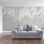 Wall murals White leaves pattern against gray background.