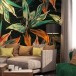 Wall murals Colorful leaves on a black background