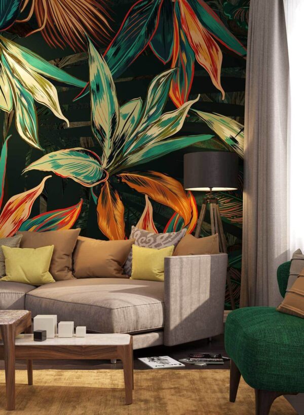 Wall murals Colorful leaves on a black background Wall murals Colorful leaves on a black background