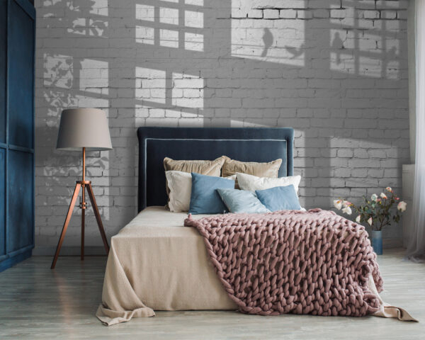 Wall murals Wall with windows and birds shadow Wall murals Wall with windows and birds shadow