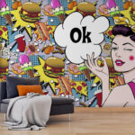 Wall murals Woman holding a bubble with food