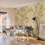 Wall murals Wallpaper with birds and flowers