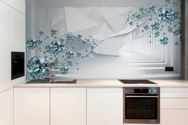 Floating gems in a futuristic hallway Wall murals Floating gems in a futuristic hallway