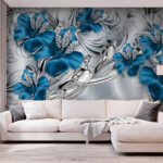 Wall murals Ornate blue flowers with crystals.