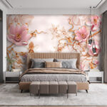 Wall murals Pink flowers on a white background