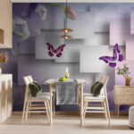 Wall murals Purple and white flowers and butterflies