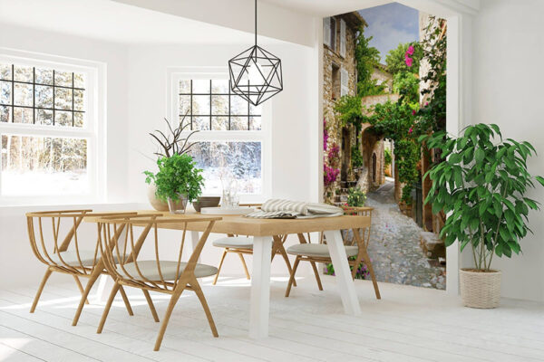 Wall murals Stone alley with flowers and plants Wall murals Stone alley with flowers and plants