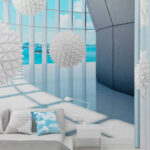 Wall murals White balls in a room with windows