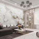 Wall murals White flowers and circles on a white background