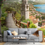 Wall murals Stairway leading to a town