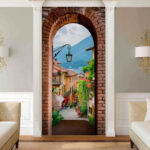 Wall murals Charming alley through brick archway.