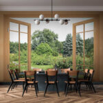 Wall murals View of lush garden through window.