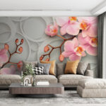 Wall murals Soft blooms against a circular backdrop