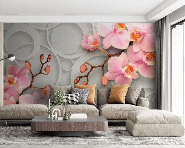 Wall murals Soft blooms against a circular backdrop Wall murals Soft blooms against a circular backdrop