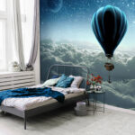 Wall murals Hot air balloon with a basket attached to it