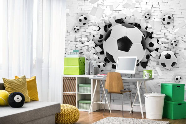 Soccer balls burst through the wall Wall murals Soccer balls burst through the wall