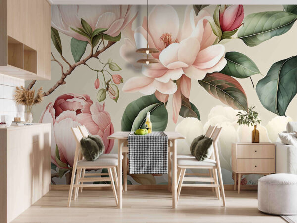 Delicate blossoms and lush green leaves Wall murals Delicate blossoms and lush green leaves