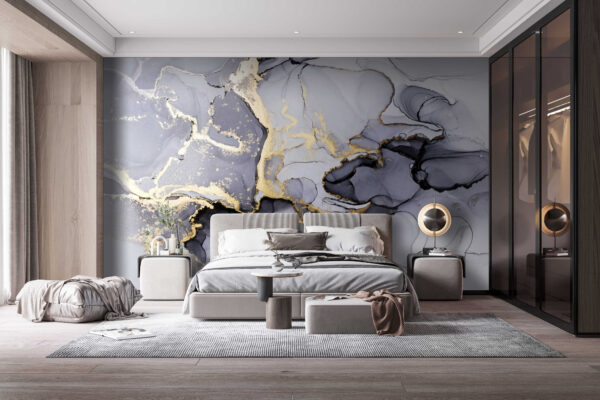 Abstract fluid art with metallic highlights Wall murals Abstract fluid art with metallic highlights
