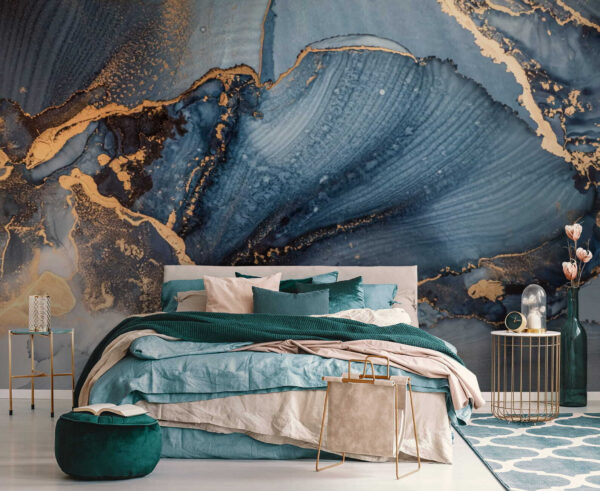 Abstract blue and metallic pattern Wall murals Abstract blue and metallic pattern