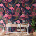 Wall murals Pattern of pink flamingos and leaves