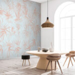 Wall murals White surface with brown leaves