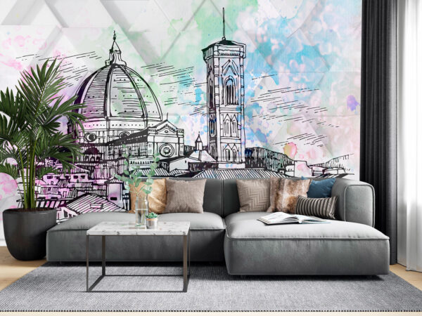 Drawing of a building Wall murals Drawing of a building