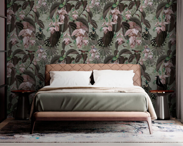 Wall murals Pattern of flowers and birds Wall murals Pattern of flowers and birds