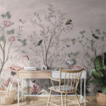 Wall murals Wallpaper with birds and plants
