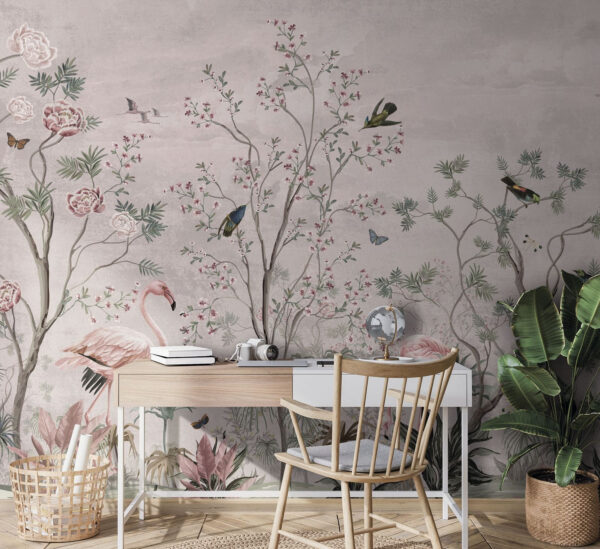 Wall murals Wallpaper with birds and plants Wall murals Wallpaper with birds and plants