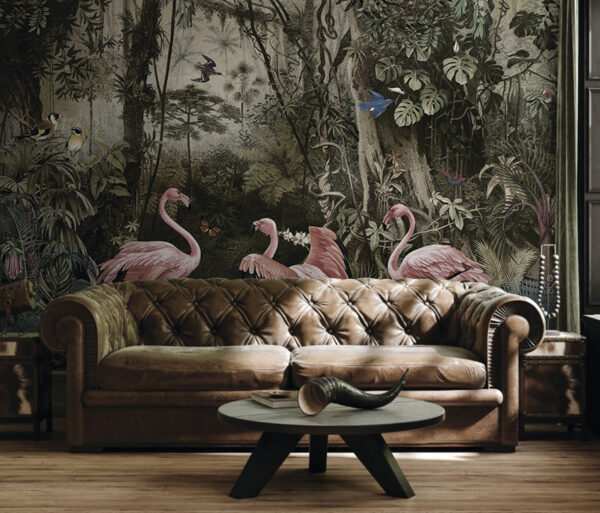 Wall murals Wall murals Flamingos grace a lush jungle scene. (SKU: u73568)