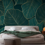 Wall murals Elegant line art of tropical leaves.