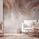 Wall murals Pastel palm leaves over textured background.