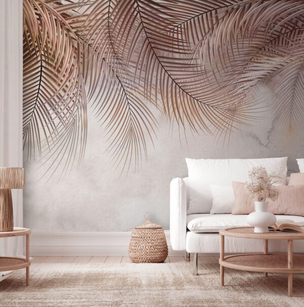 Pastel palm leaves over textured background Wall murals Pastel palm leaves over textured background