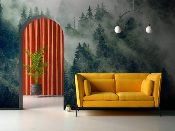 Wall murals Forest of trees with fog Wall murals Forest of trees with fog