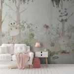 Wall murals Giraffe with a face mask