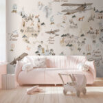Wall murals Vintage map with animals and aircrafts.
