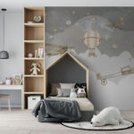 Wall murals Vintage aircrafts soaring through stars.
