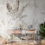 Wall murals Faded leaves on rustic wall.