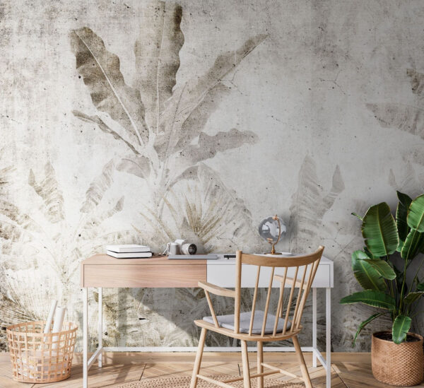 Wall murals Faded leaves on rustic wall