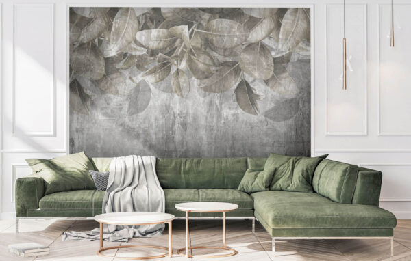 Wall murals Muted leaves against textured backdrop Wall murals Muted leaves against textured backdrop