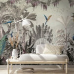 Wall murals Tropical birds in lush greenery.