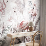 Wall murals Pink flamingo with long neck