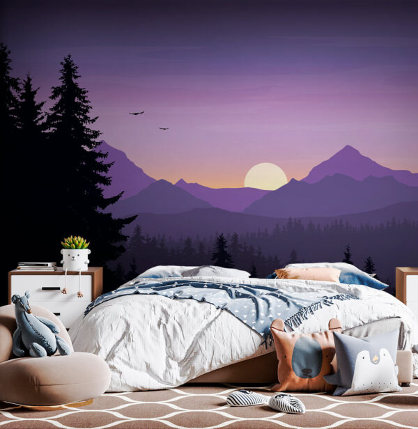 Wall murals Landscape with trees and mountains Wall murals Landscape with trees and mountains