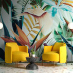 Wall murals Colorful abstract leaves and flowers.