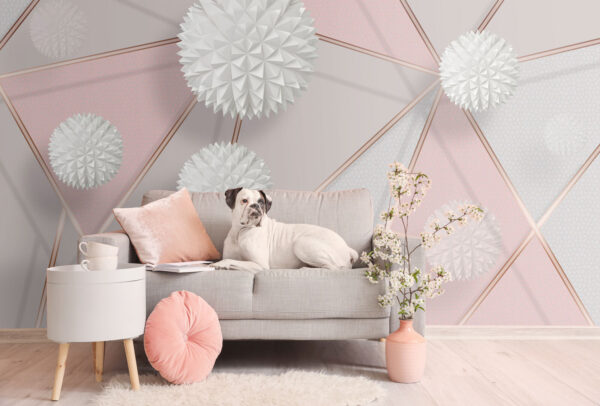 Wall murals White and pink geometrical design