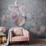 Wall murals Birds perched among pastel blooms.