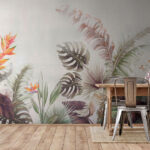 Wall murals Tropical leaves and vibrant flowers.