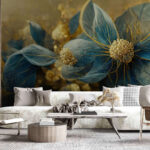 Wall murals Elegant blue petals and delicate details.